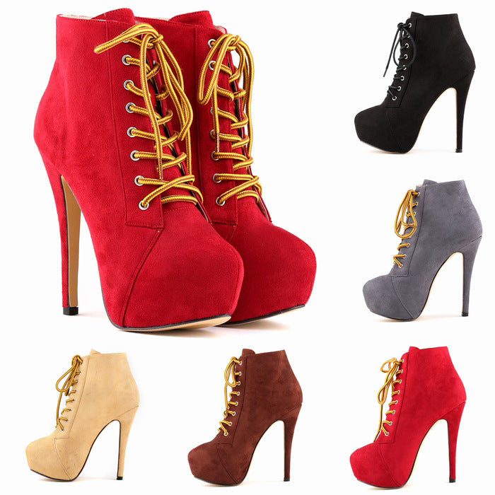 Lace-Up Martin Boots with Super High Stiletto Heels