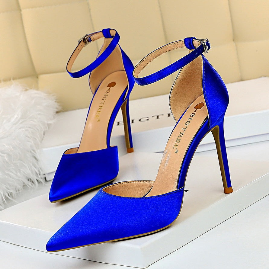 Elegant Hollow Silk Pointed High Heels