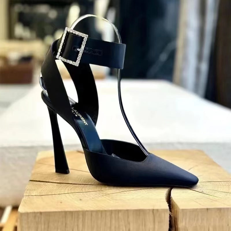 Astra Satin Square Heels – Bold Elegance in Classic Black