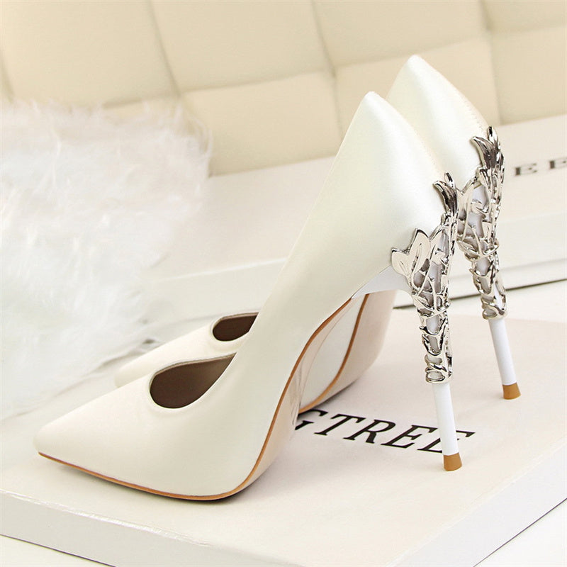 Moonlight Pointed Silver Stilettos – Luxe Satin Heels with Platform