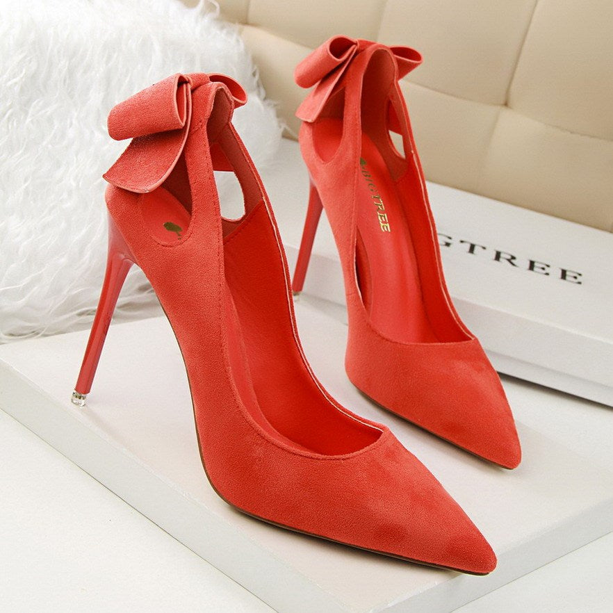 Pointed Stiletto Bow High Heels – Summer Elegance in Suede
