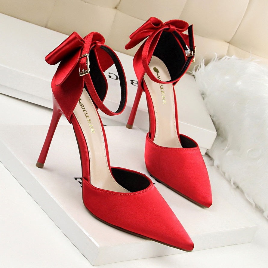Luxe Bloom Satin Bow Stilettos