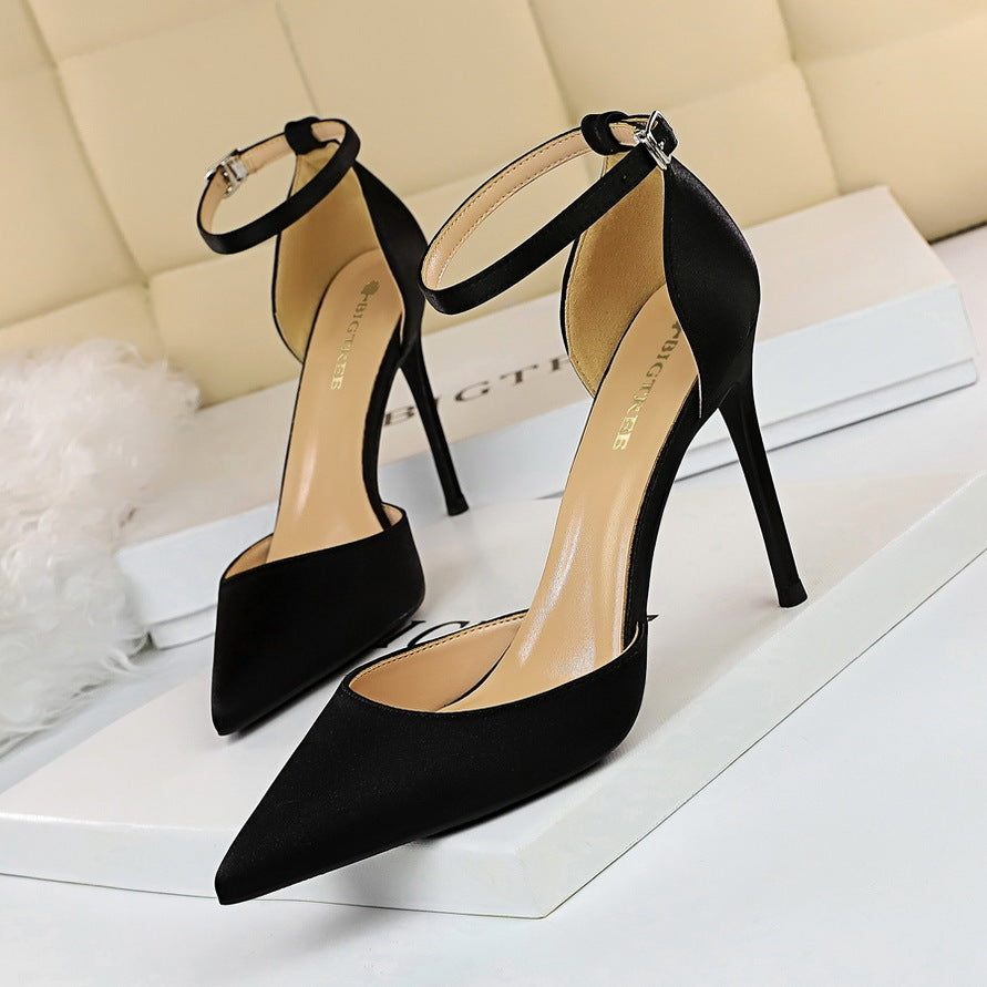 Elegant Hollow Silk Pointed High Heels