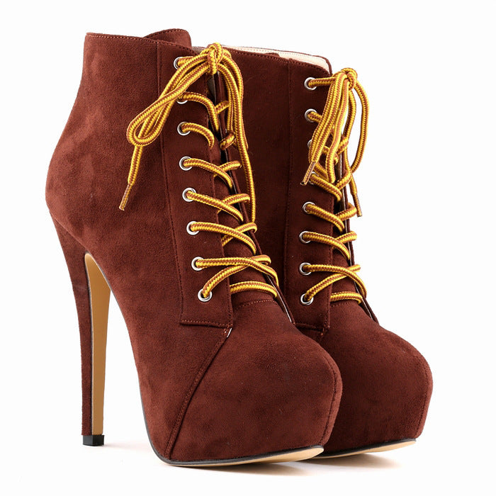 Lace-Up Martin Boots with Super High Stiletto Heels