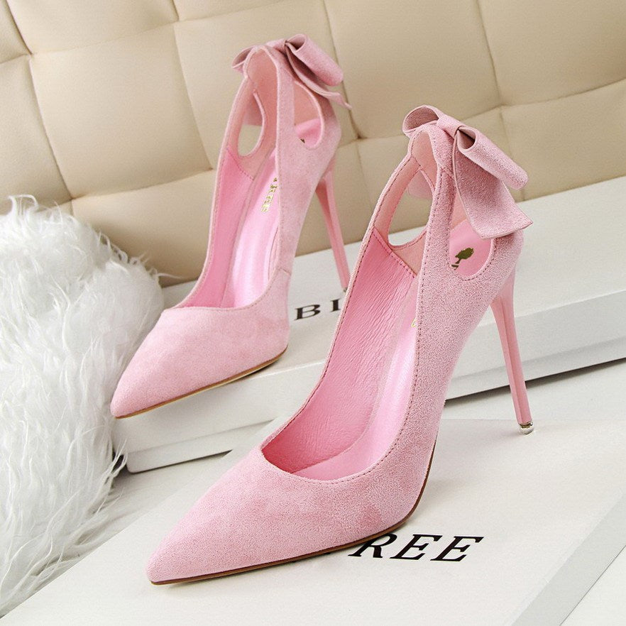 Pointed Stiletto Bow High Heels – Summer Elegance in Suede