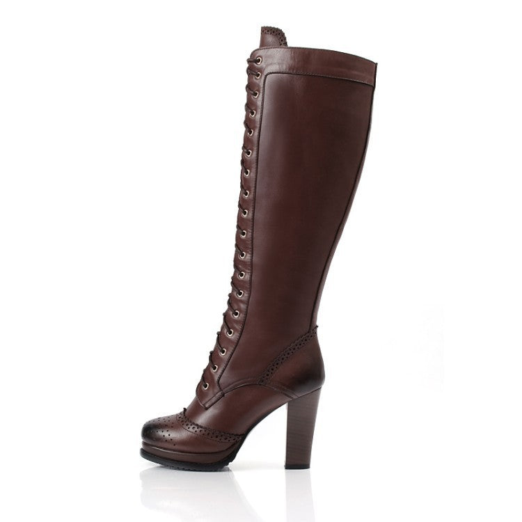 Lace-Up Retro High-Tube Boots – Chunky Heel Confidence