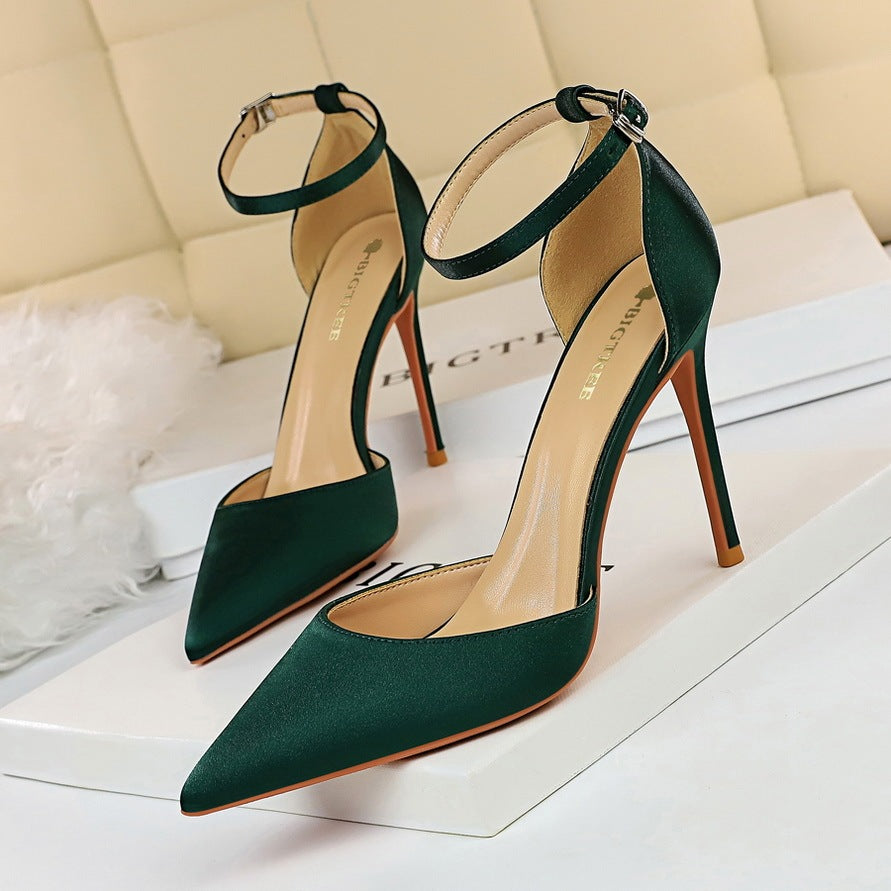 Elegant Hollow Silk Pointed High Heels