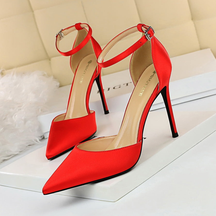 Elegant Hollow Silk Pointed High Heels