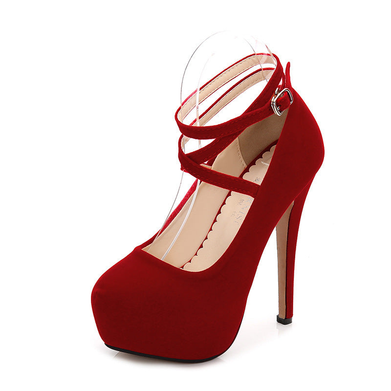 Ultra-Lift Suede Cross Strap Platform Heels