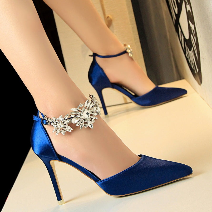 Lunaria Rhinestone Satin Heels – Elegant & Effortless