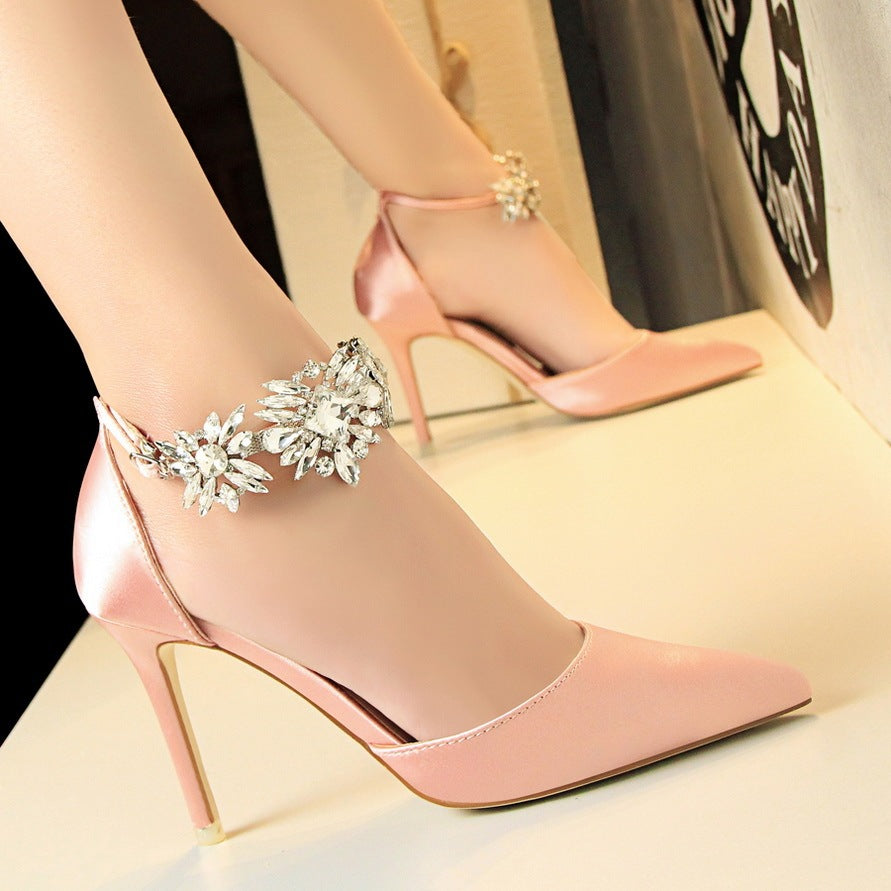 Lunaria Rhinestone Satin Heels – Elegant & Effortless