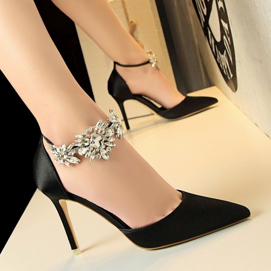 Lunaria Rhinestone Satin Heels – Elegant & Effortless