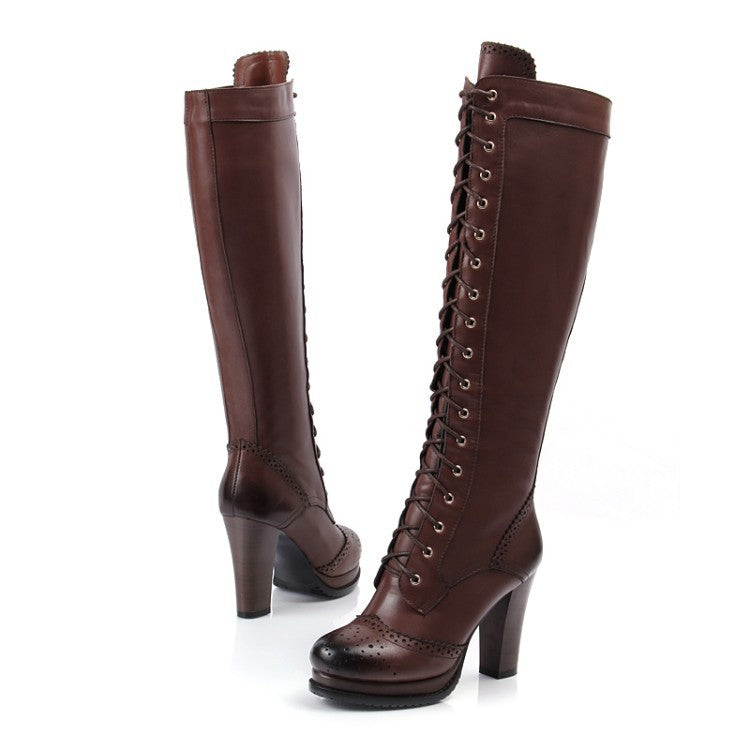 Lace-Up Retro High-Tube Boots – Chunky Heel Confidence