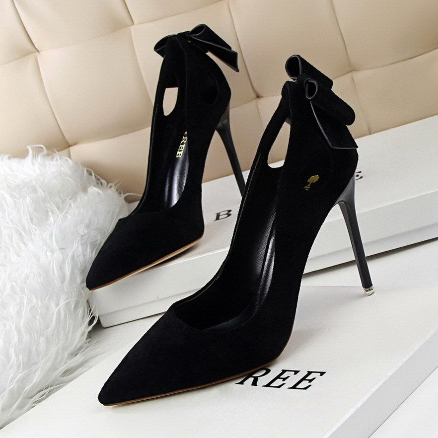 Pointed Stiletto Bow High Heels – Summer Elegance in Suede