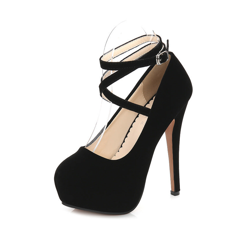 Ultra-Lift Suede Cross Strap Platform Heels