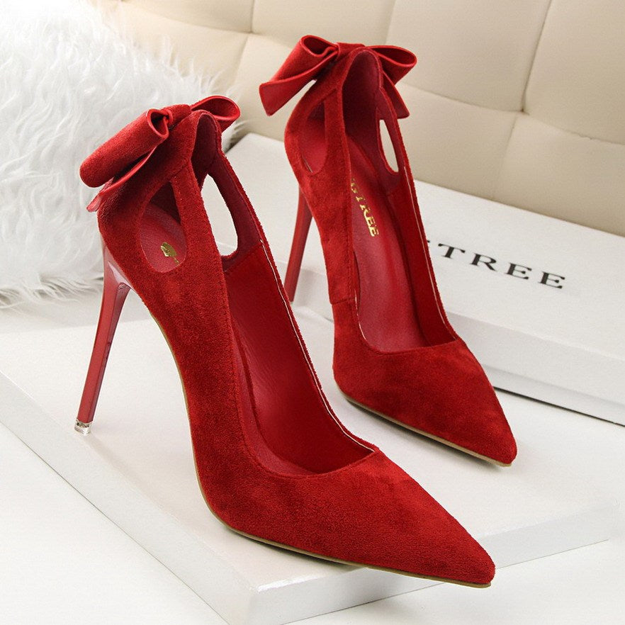 Pointed Stiletto Bow High Heels – Summer Elegance in Suede