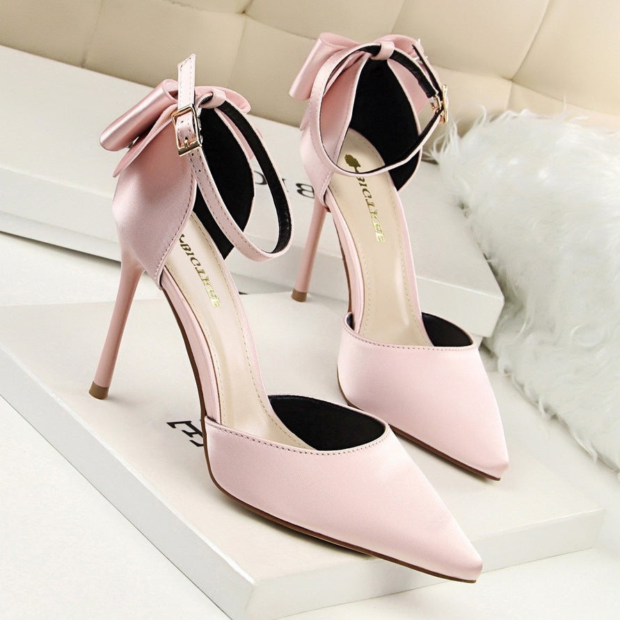 Luxe Bloom Satin Bow Stilettos