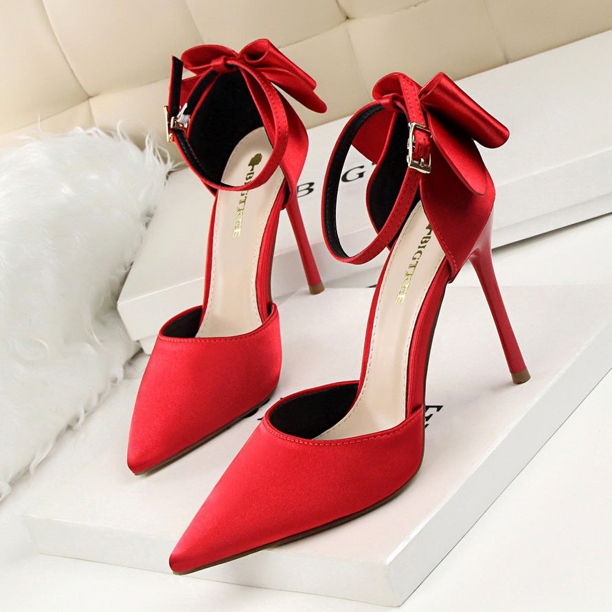 Luxe Bloom Satin Bow Stilettos