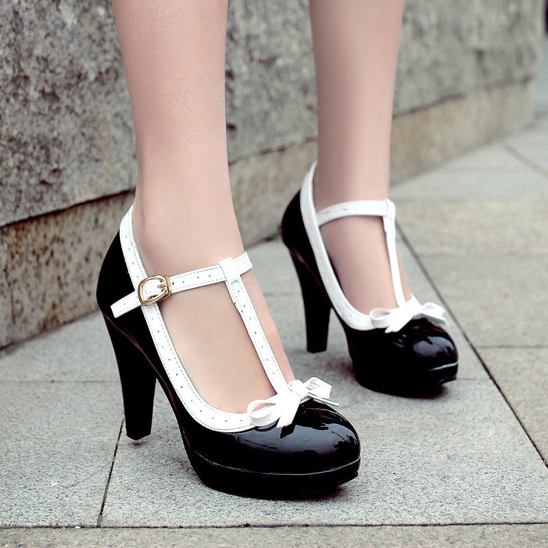 Sweet Bloom Platform High Heels – Thick Heels with Bows & Charm