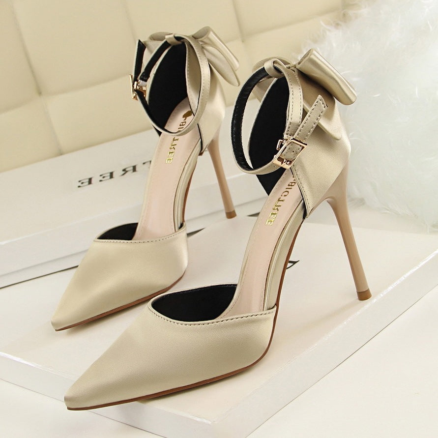 Luxe Bloom Satin Bow Stilettos