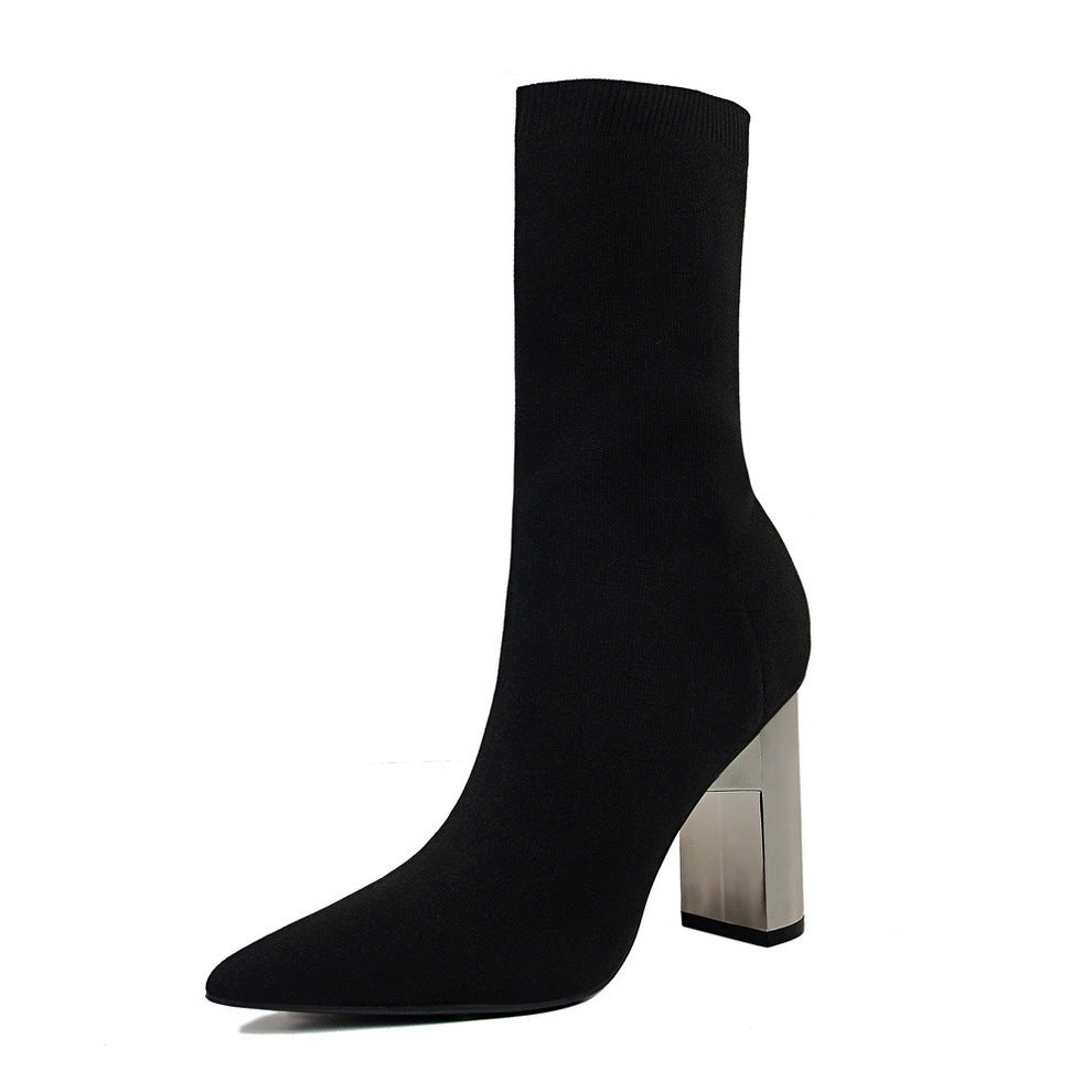 Woolen Short Tube Boots with Chunky Metal Heels – Luxe & Lifted