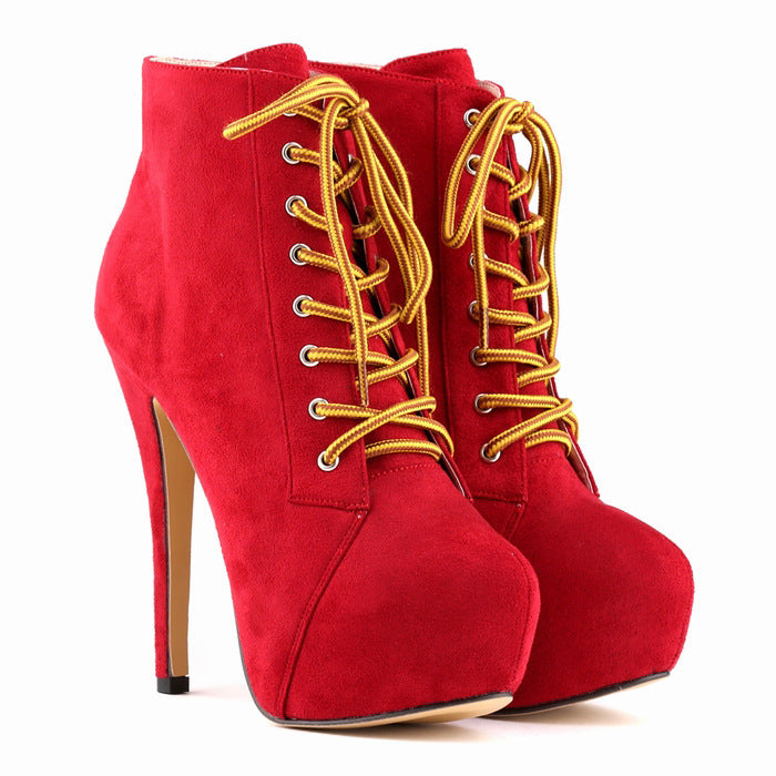 Lace-Up Martin Boots with Super High Stiletto Heels