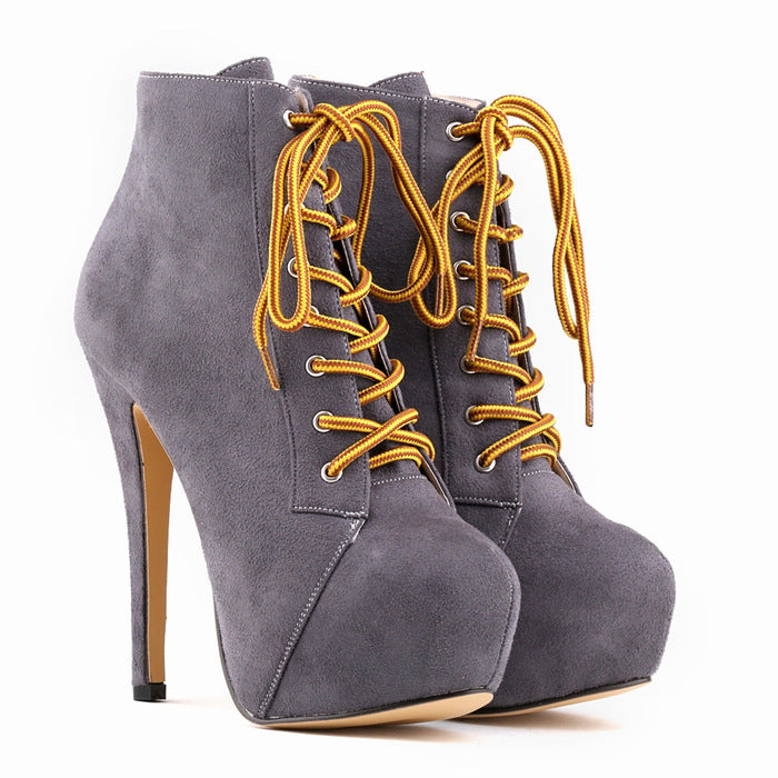 Lace-Up Martin Boots with Super High Stiletto Heels