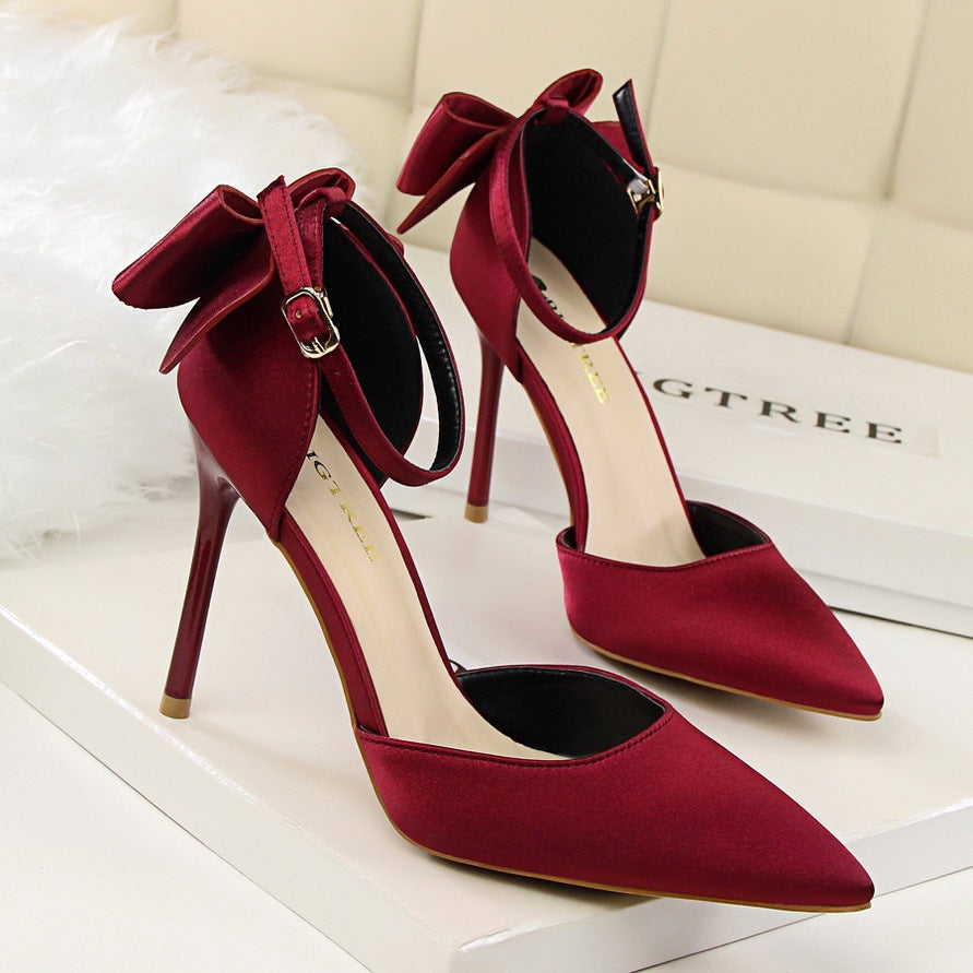 Luxe Bloom Satin Bow Stilettos