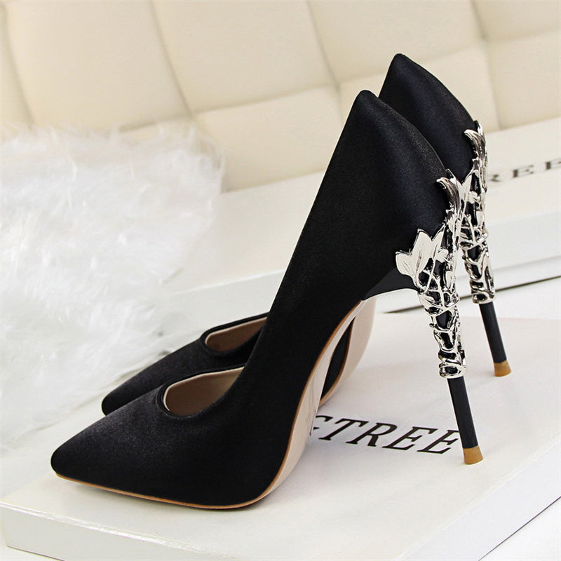 Moonlight Pointed Silver Stilettos – Luxe Satin Heels with Platform