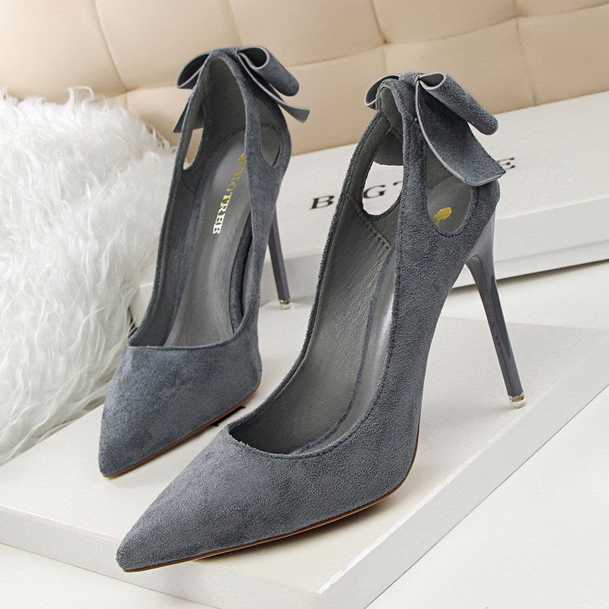 Pointed Stiletto Bow High Heels – Summer Elegance in Suede