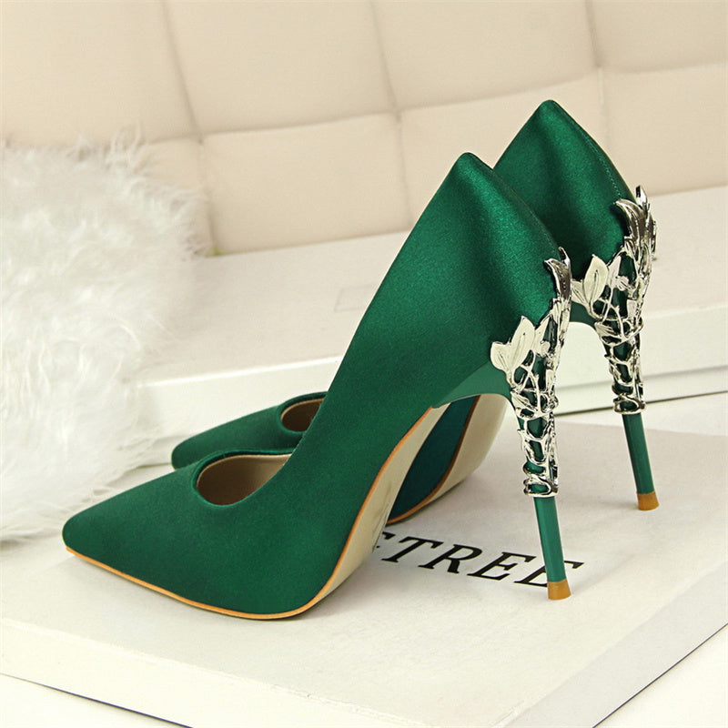 Moonlight Pointed Silver Stilettos – Luxe Satin Heels with Platform